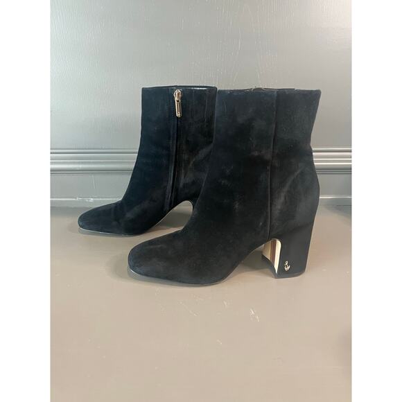 Sam Edelman black fawn suede ankle boots zipper block heel womens sz 7 glam - Picture 2 of 5
